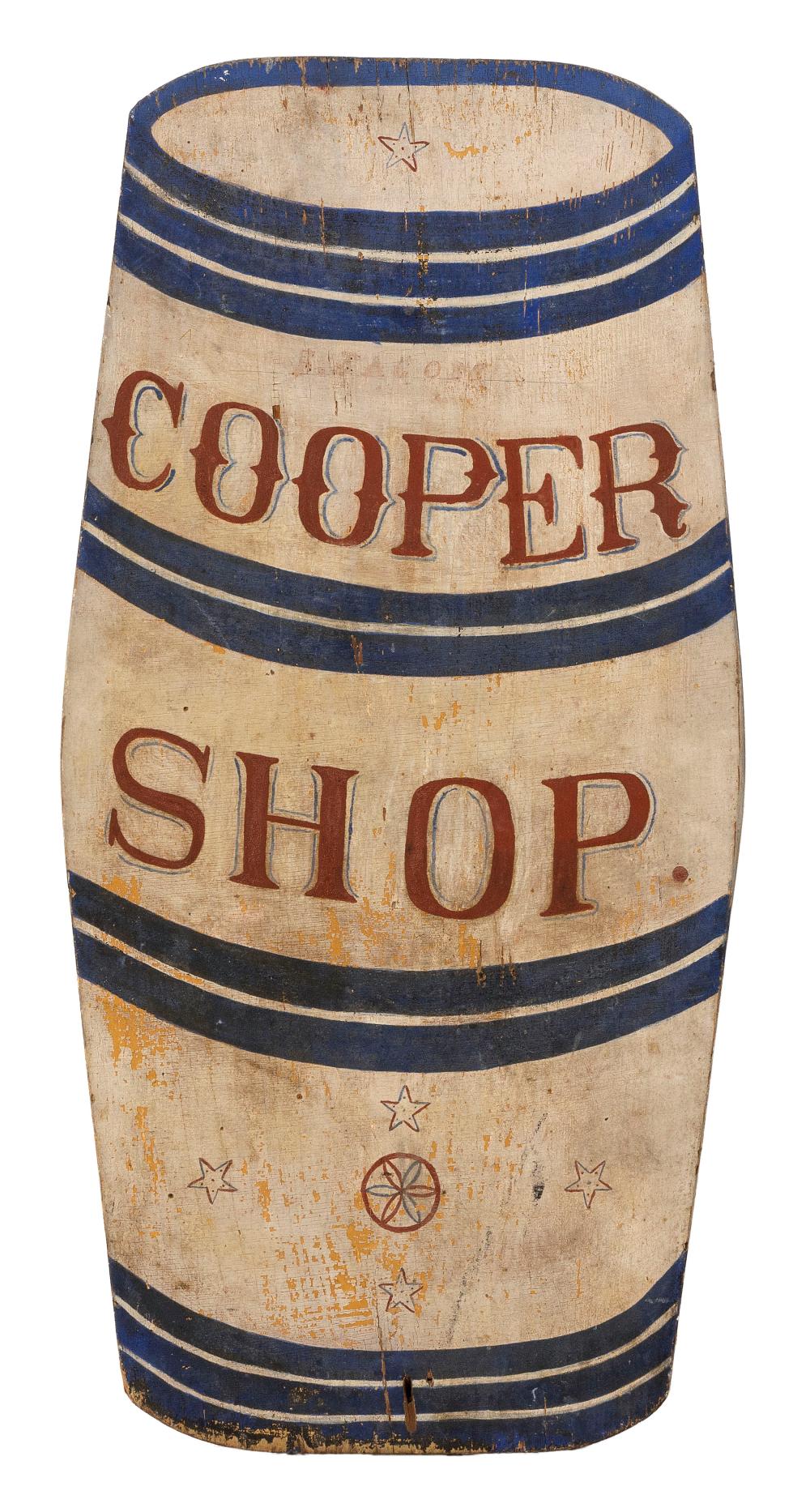 PAINTED WOODEN COOPER'S BARREL-FORM