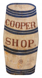 PAINTED WOODEN COOPER'S BARREL