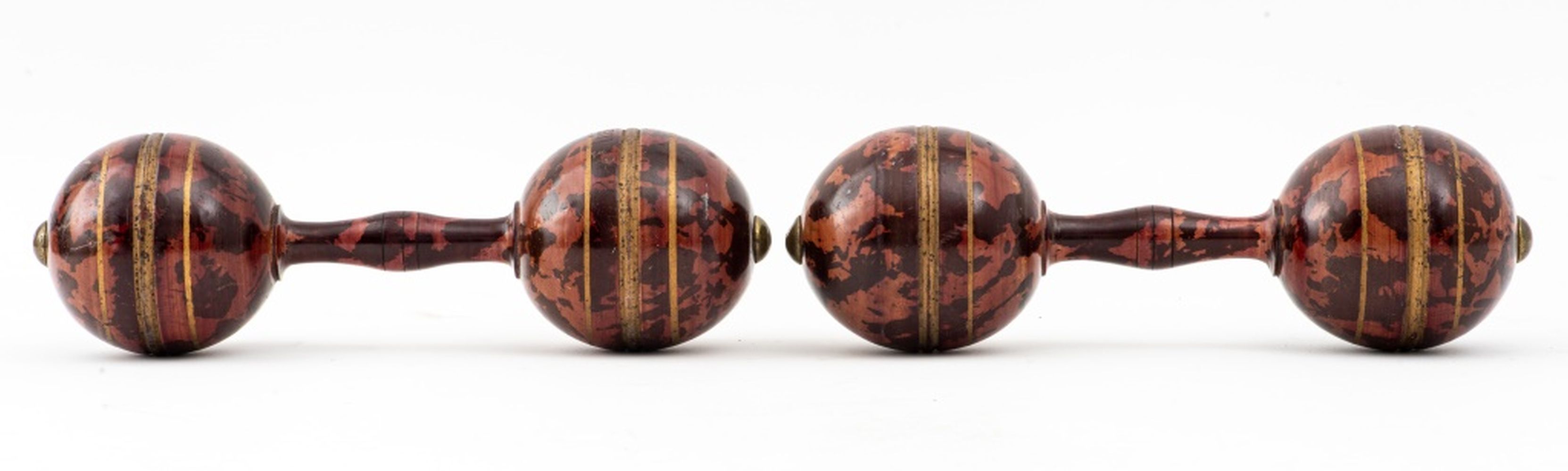 PAINTED WOODEN DUMBBELLS, PAIR Pair