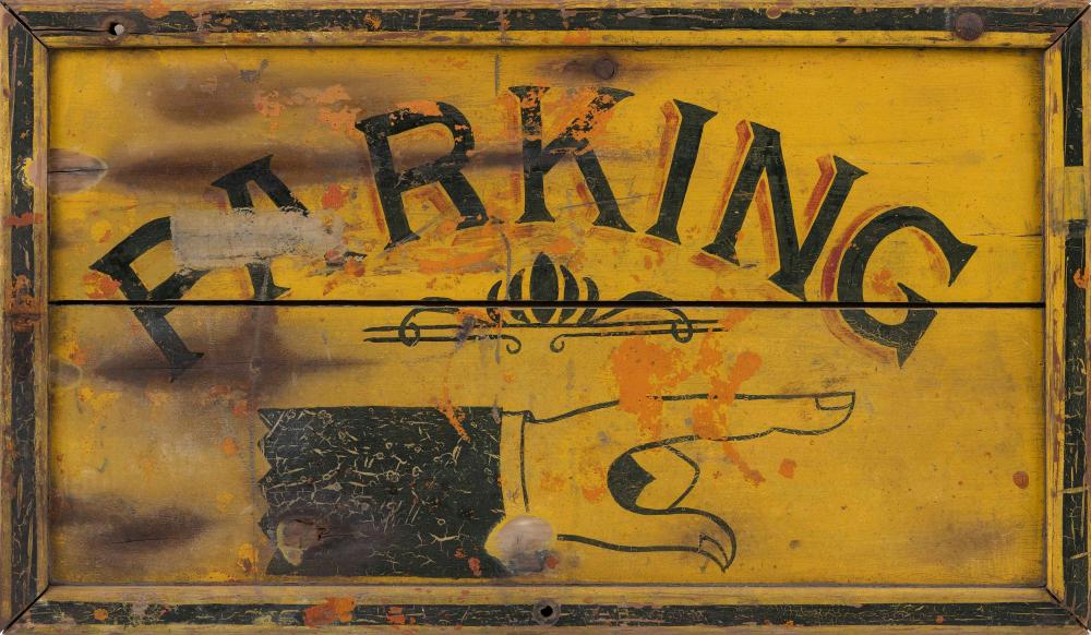 PAINTED WOODEN "PARKING" SIGN