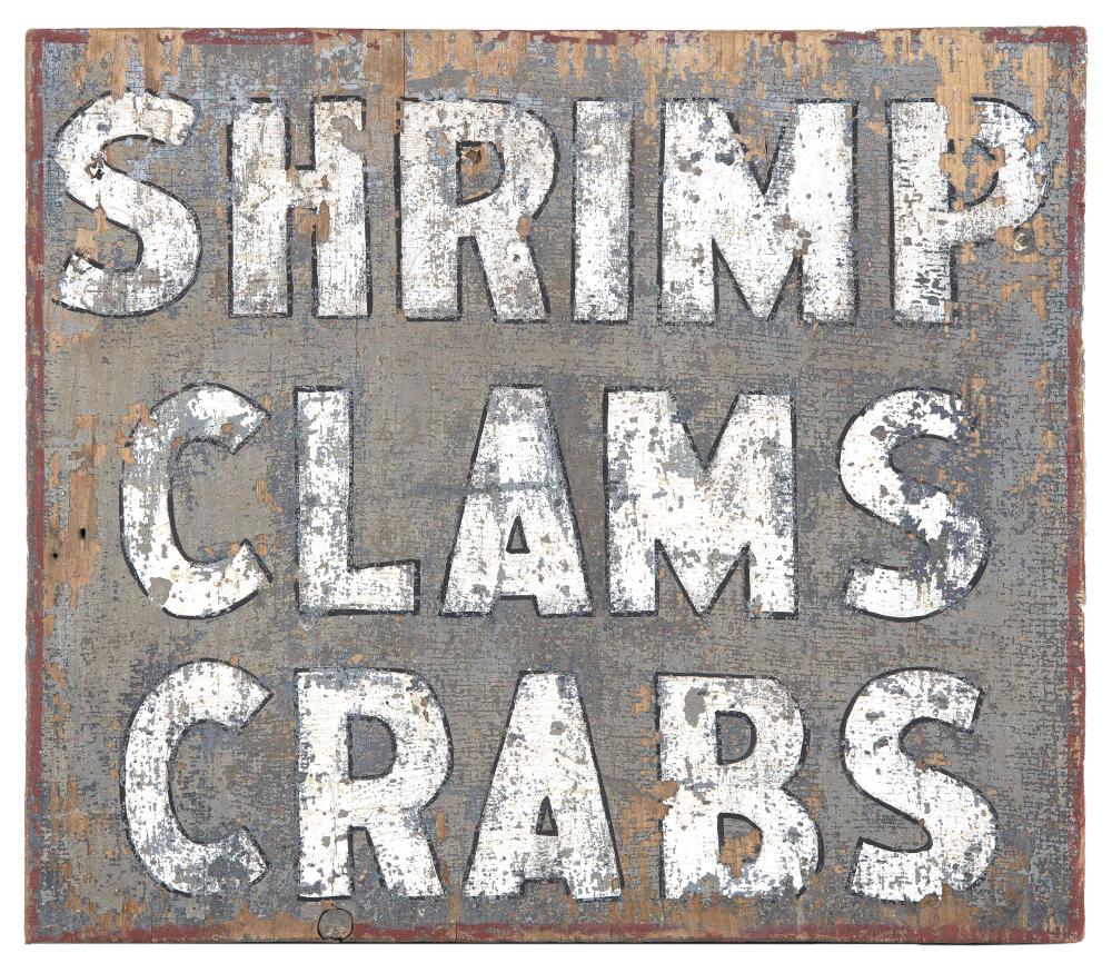 PAINTED WOODEN “SHRIMP CLAMS CRABS"