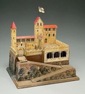 Painted wooden toy castle, pai