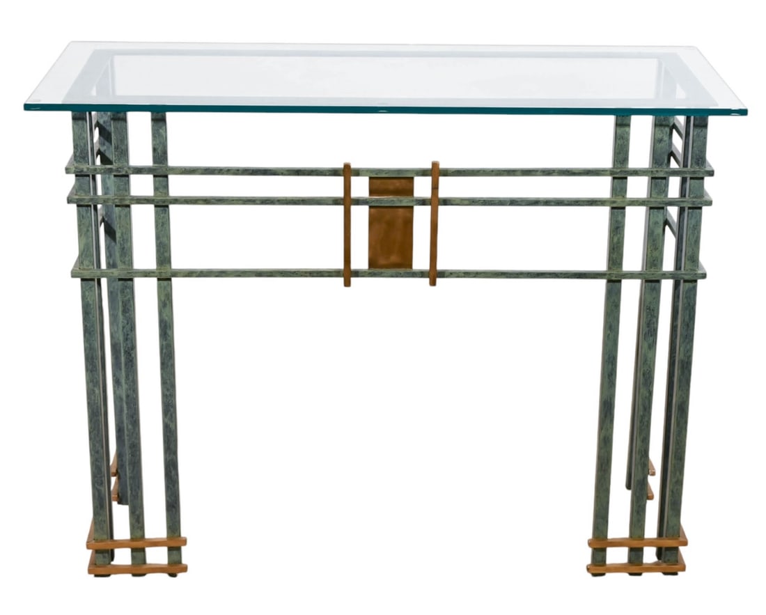 PAINTED WROUGHT IRON TABLE WITH