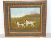 PAINTING, 2 DOGS IN LANDSCAPE,