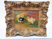 PAINTING, 3 CHICKS, SIGNED CLA