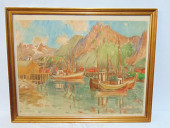 PAINTING, ALASKAN HARBOR SCENE