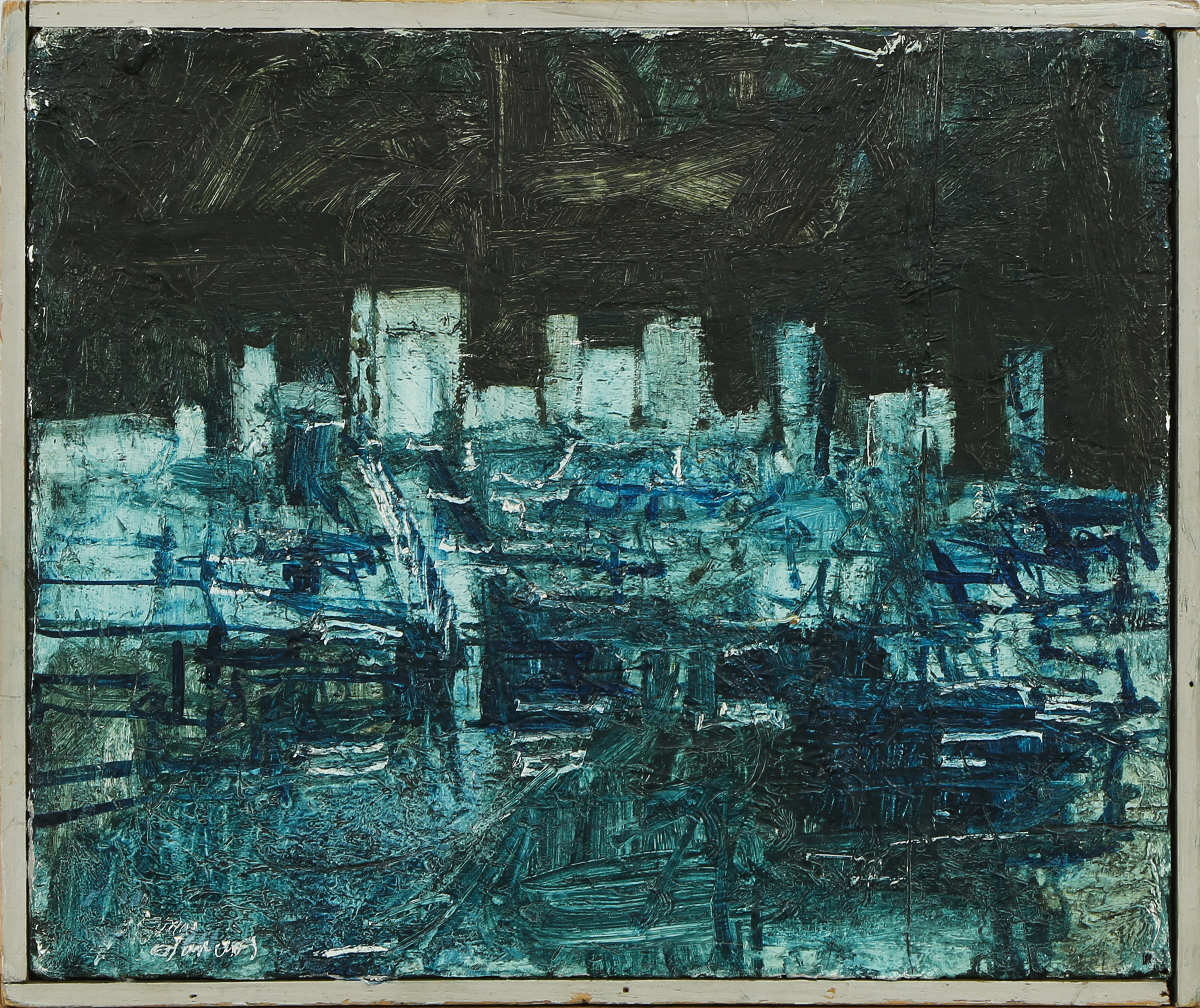 PAINTING, BLUE CITYSCAPE Blue