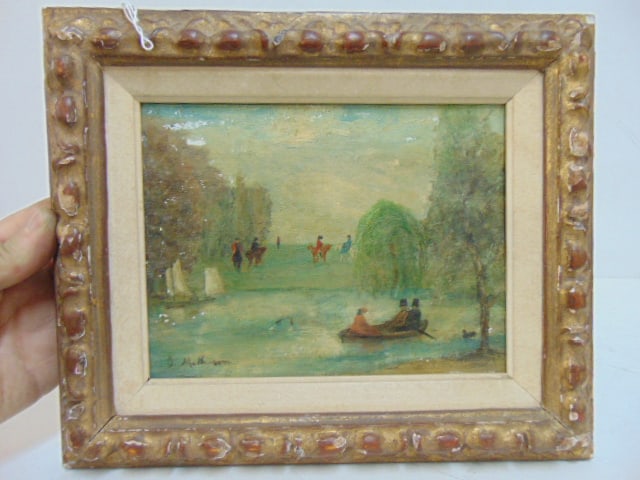 PAINTING, BOATING SCENE IN PARK,
