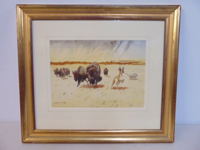 PAINTING, BUFFALO, ELK & WOLF