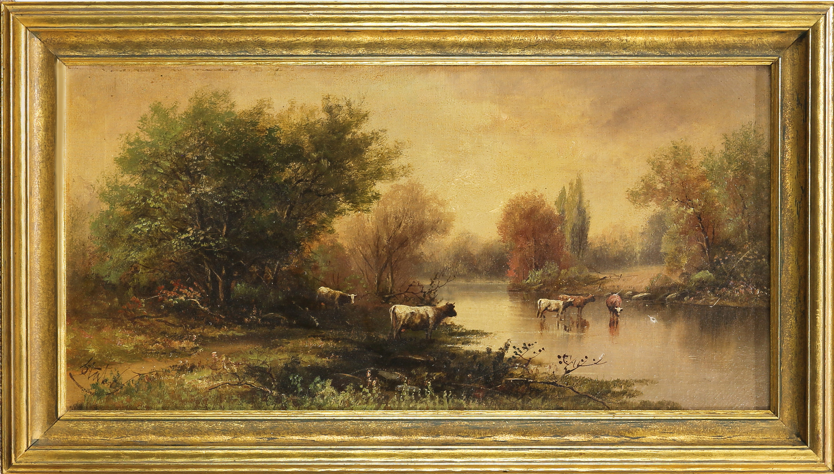 PAINTING, CATTLE WATERING BY A
