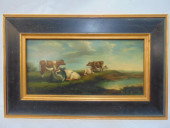PAINTING, COWS IN PASTURE BY W