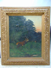 PAINTING, DEER IN WOODS, SIGNE