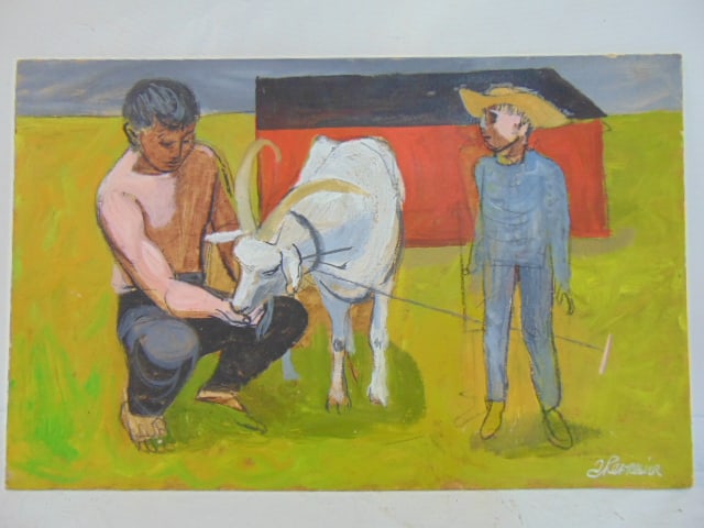 PAINTING, FEEDING THE GOAT,