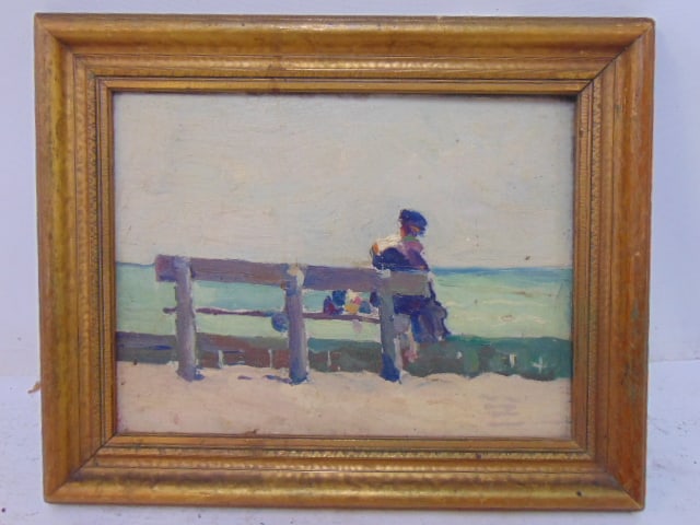 PAINTING, FIGURE ON BENCH