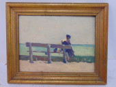 PAINTING, FIGURE ON BENCH OVER