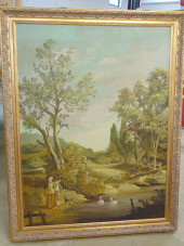 PAINTING, FIGURES WITH DOG BY