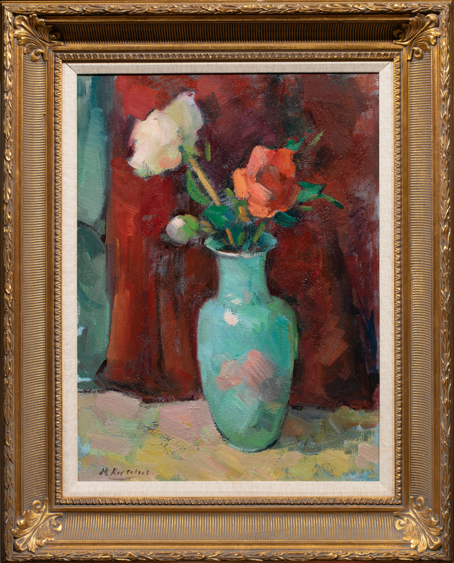 PAINTING, FLOWERS IN A BLUE VASE