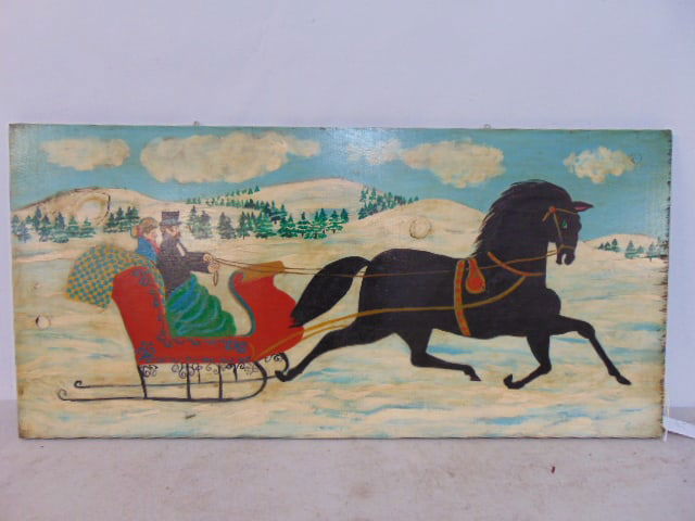 PAINTING, FOLKSY WINTER SCENE