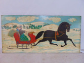PAINTING, FOLKSY WINTER SCENE