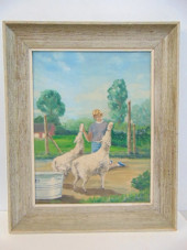PAINTING, GIRL BOTTLE FEEDING