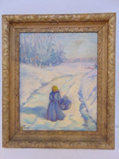 PAINTING, GIRL IN WINTER LANDS