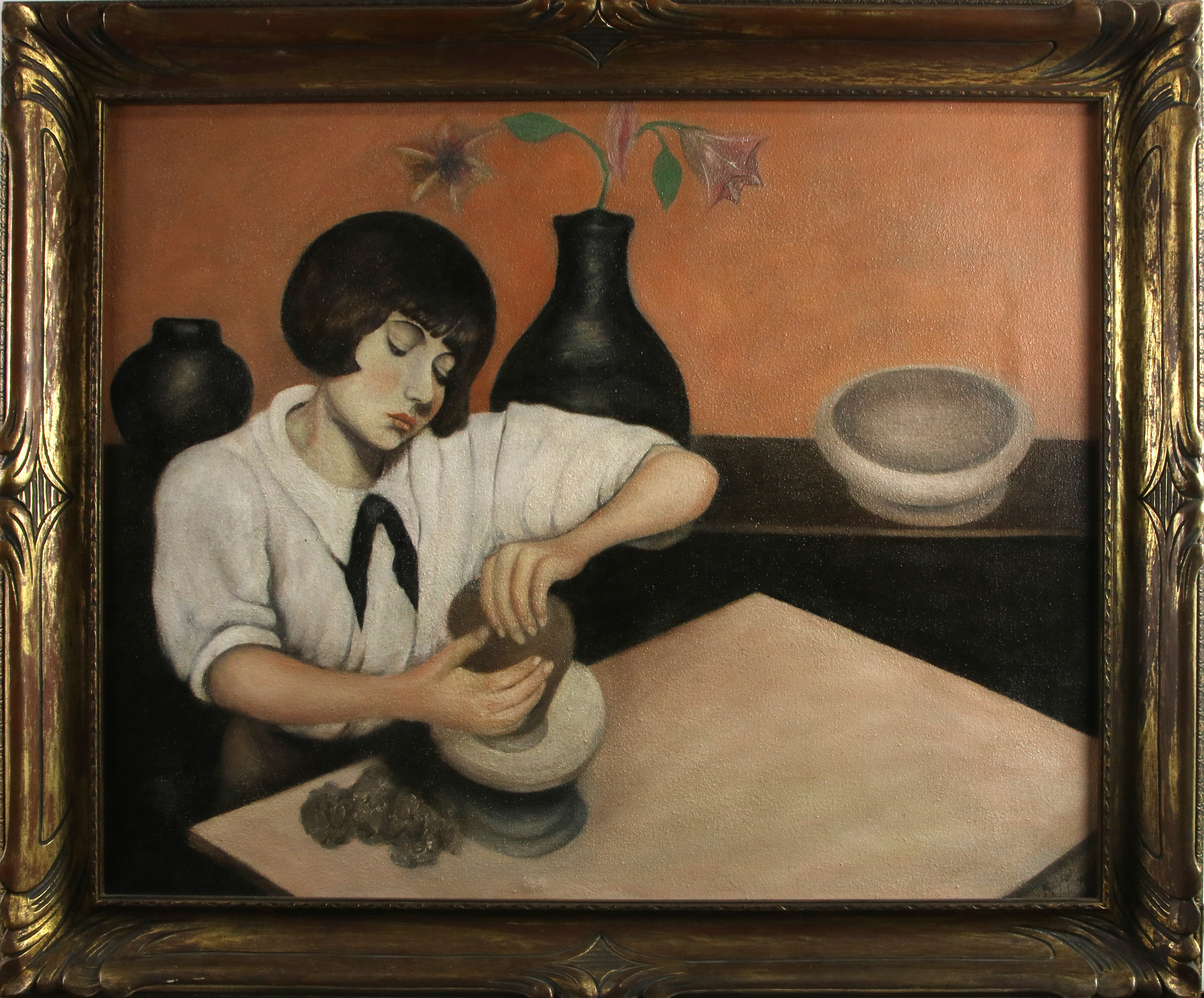 PAINTING, GIRL MAKING POTTERY