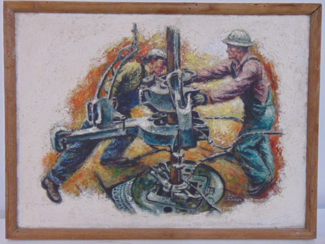 PAINTING, INDUSTRIAL SCENE, OIL RIG