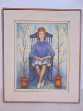PAINTING, LADY ON CHAIR, SIGNE