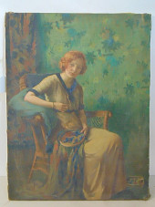 PAINTING, LADY WITH NEEDLEWORK