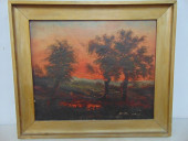 PAINTING, LANDSCAPE UNDER RED