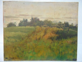 PAINTING, LANDSCAPE WITH FENCE