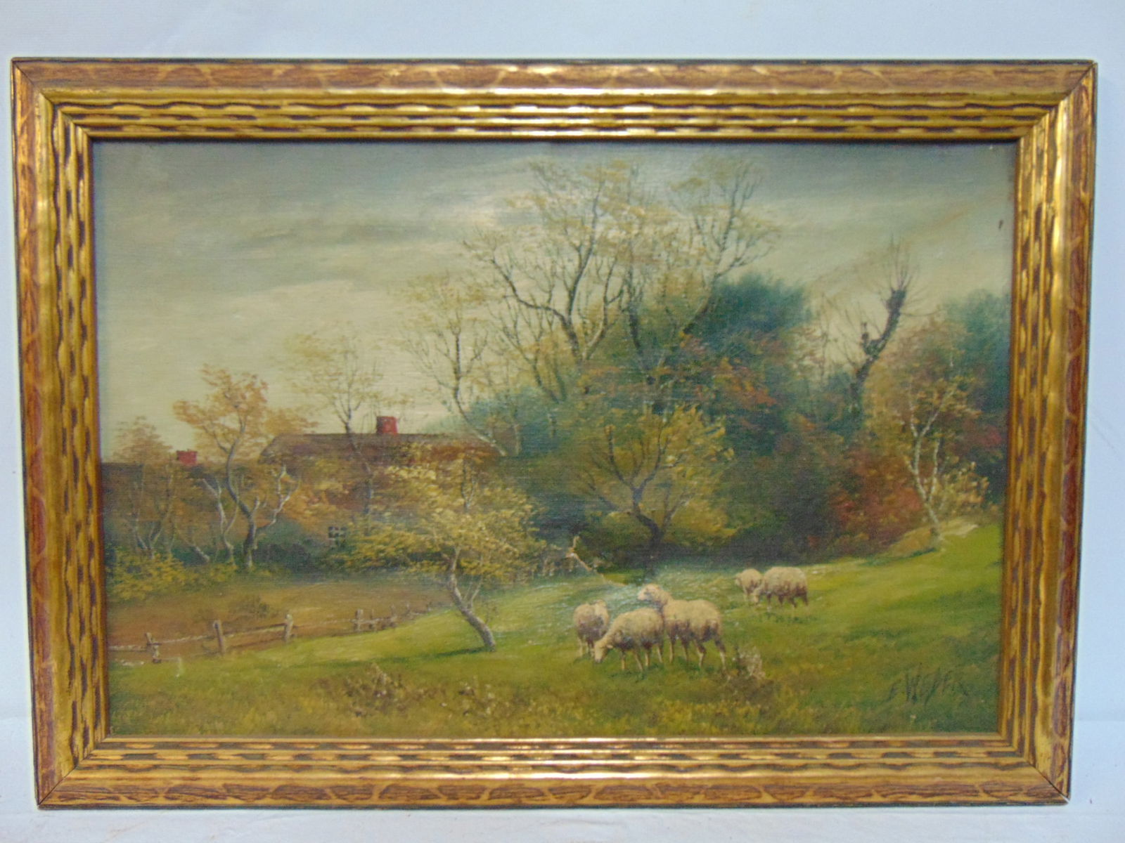 PAINTING, LANDSCAPE WITH SHEEP,