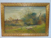 PAINTING, LANDSCAPE WITH SHEEP