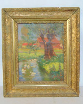 PAINTING, LANDSCAPE WITH SWANS