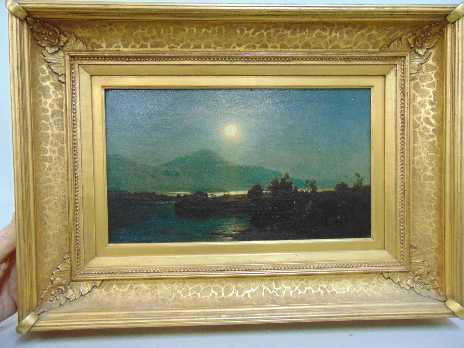 PAINTING, MOONLIGHT LAKE, SIGNED
