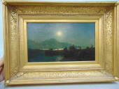 PAINTING, MOONLIGHT LAKE, SIGN