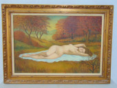 PAINTING, NUDE IN LANDSCAPE, S
