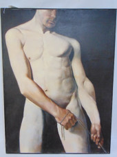 PAINTING, NUDE MALE HOLDING RO