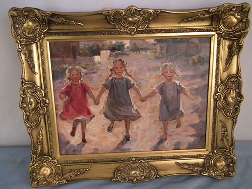 PAINTING OF 3 GIRLSModern oil