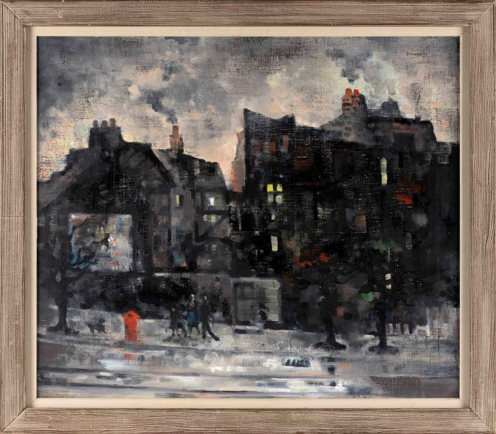 PAINTING OF A CITY STREET SCENE