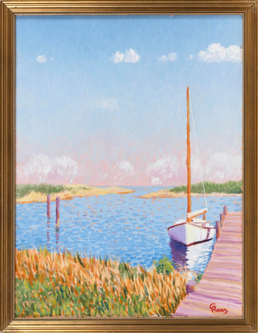 PAINTING OF A SAILBOAT AT DOCK LATE