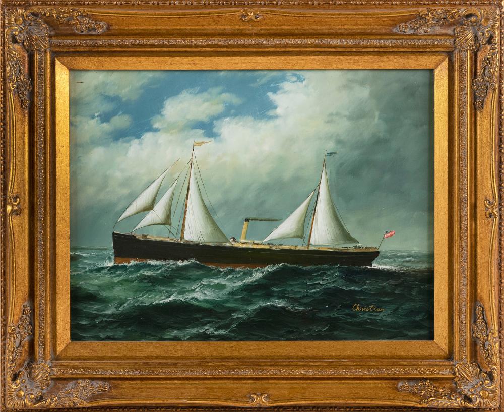 PAINTING OF A STEAM/SAIL SHIP