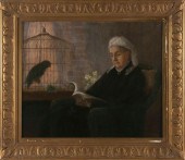 PAINTING OF A WOMAN AND A CAGE
