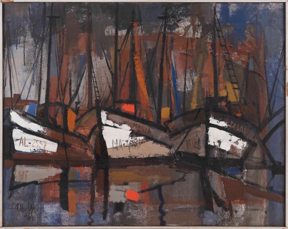 PAINTING OF FISHING BOATS AT DOCK
