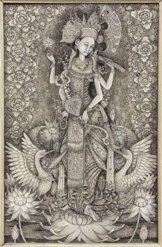 PAINTING OF HINDU GODDESS, SIGNED