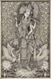 PAINTING OF HINDU GODDESS, SIG
