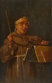 PAINTING OF MONK PLAYING VIOLI