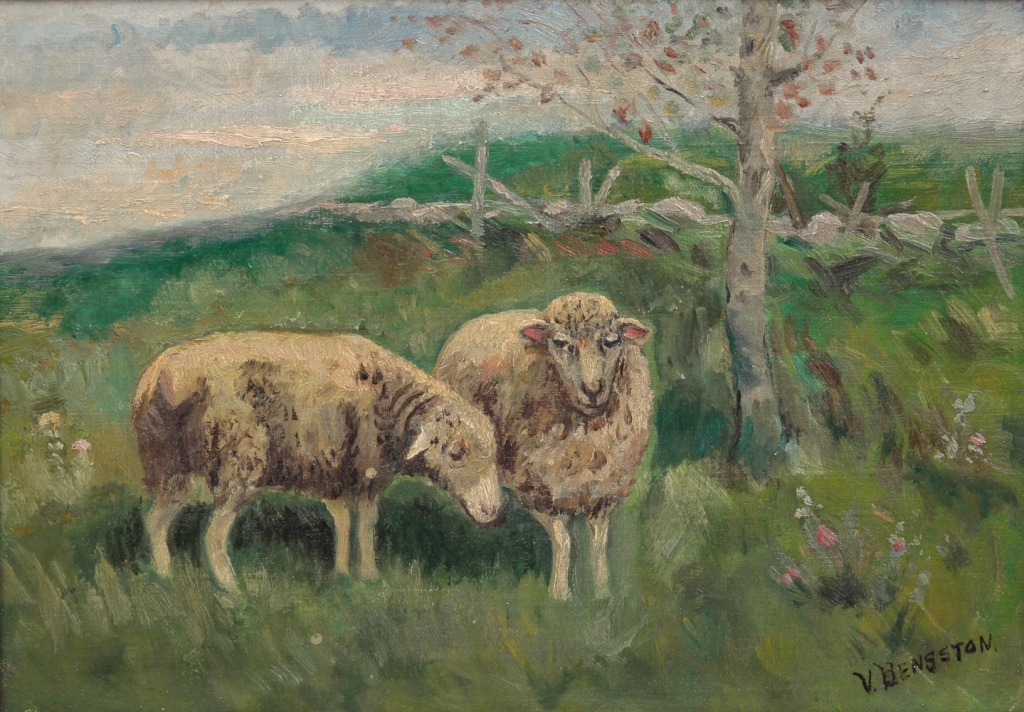 PAINTING OF SHEEP SIGNED "V.