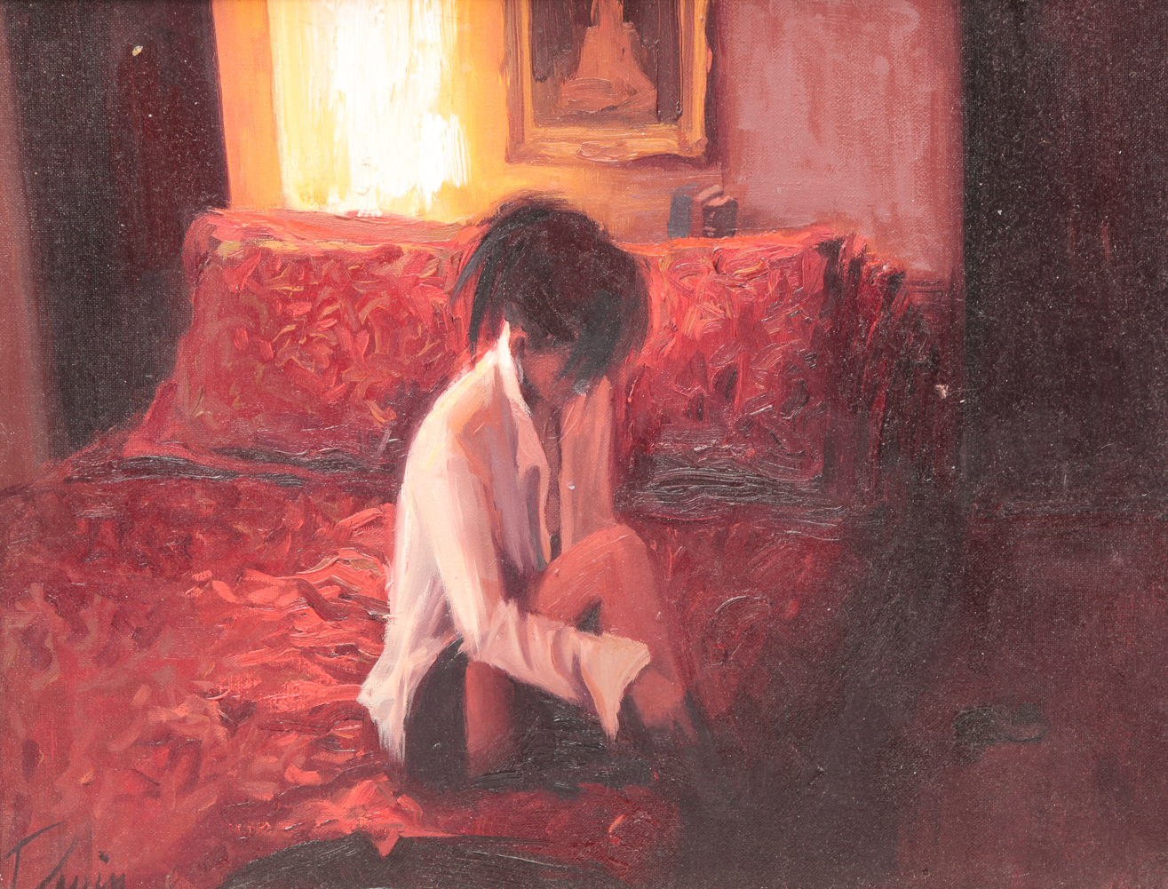 PAINTING OF WOMAN DRESSING SIGNED