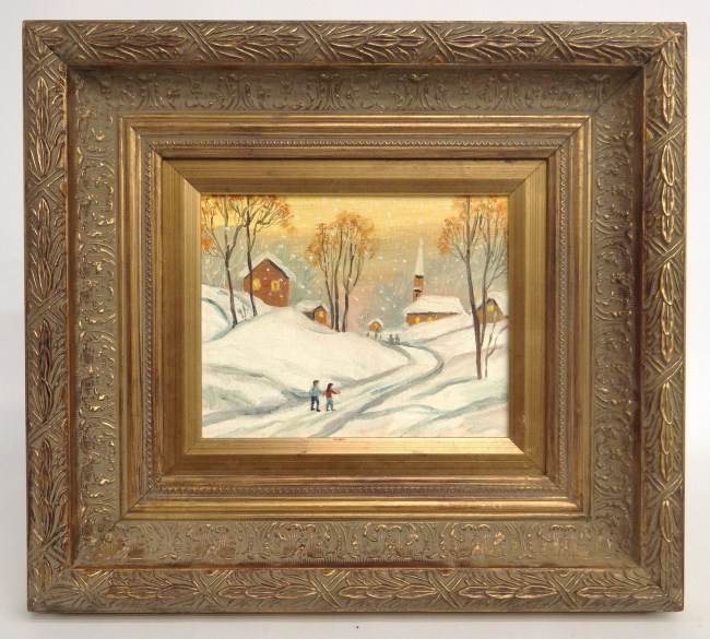 Painting oil on artist board snow